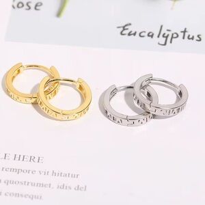 925 sterling  Silver  Gold Plated Roman Numeral Hoop Earrings